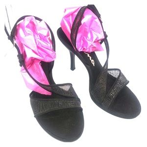 Black Glittery Mesh Heeled Sandals